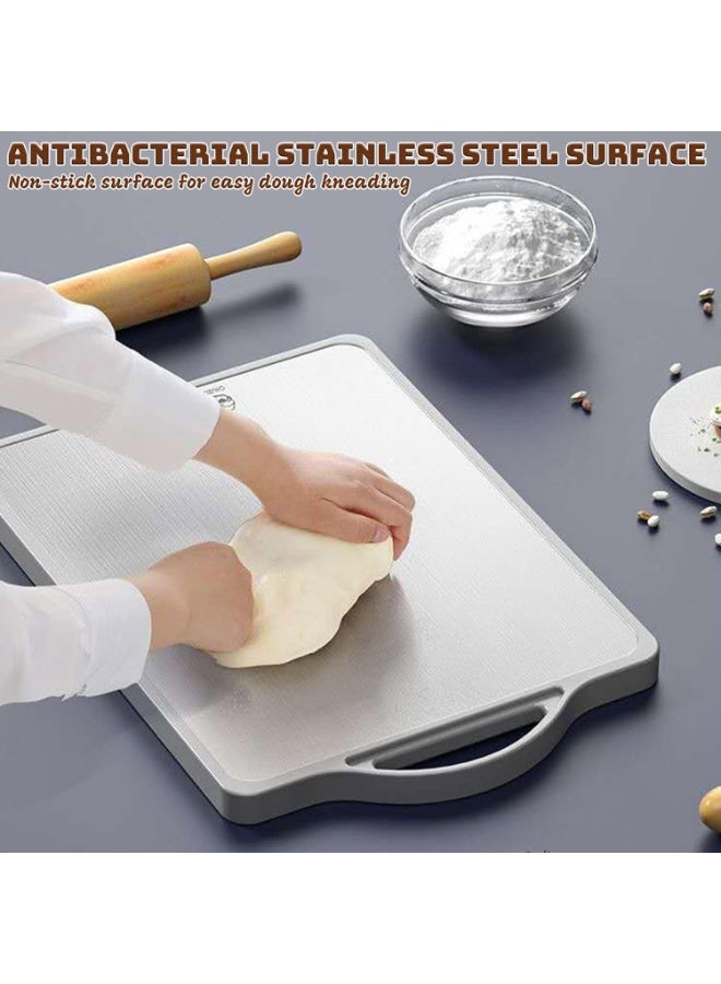 AoMige Double-Sided Stainless Steel Cutting Board–Large Non-Toxic Chopping Board for Meat,Vegetables & Fruits,Wheat Straw PP Kitchen Board with Juice Groove & Handle,Dishwasher Safe (15x10.2") - Image 2